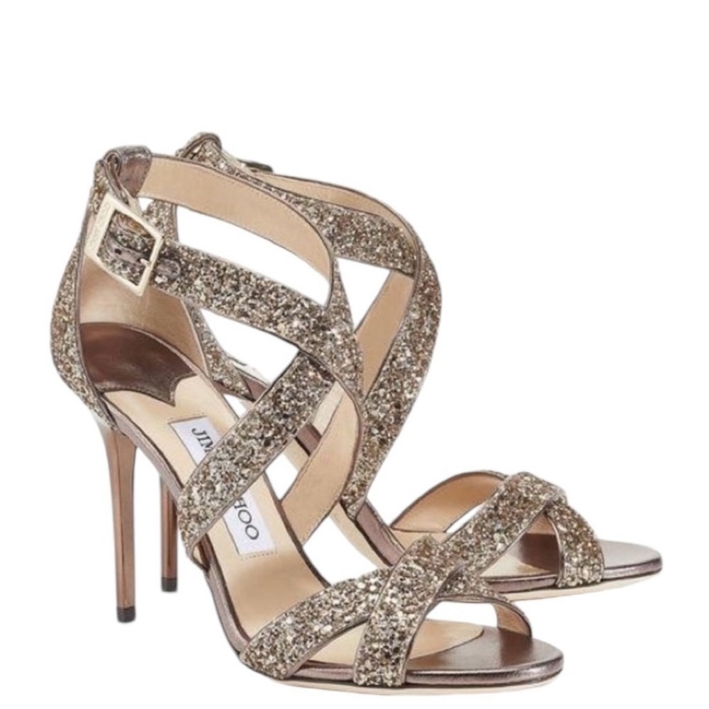 Jimmy Choo Lottie Gold Stiletto Heels with Crisscross Straps